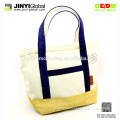 With Short Cotton Webbing Handle Cute Canvas Handbag stitching color handbag